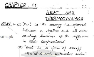 1st Year Physics Chapter 11 Heat and Thermodynamics Notes pdf