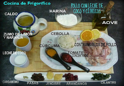 Ingredientes de la receta de Pollo con leche de coco y citricos del Blog Cocina de Frigorifico