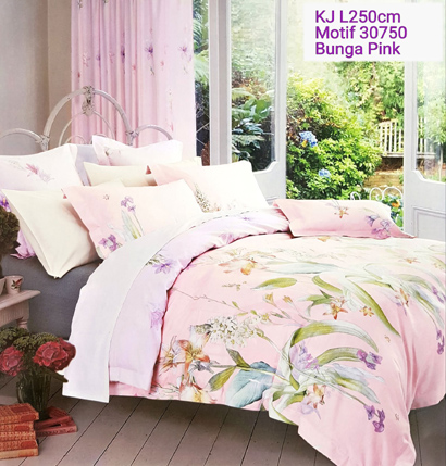 Sprei Katun Jepang Motif Bunga Pink