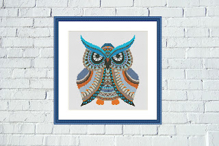 Colorful owl mandala cross stitch pattern - Tango Stitch