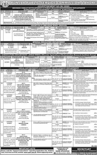 PPSC Tehsil Officer Jobs December 2020 Advertisement