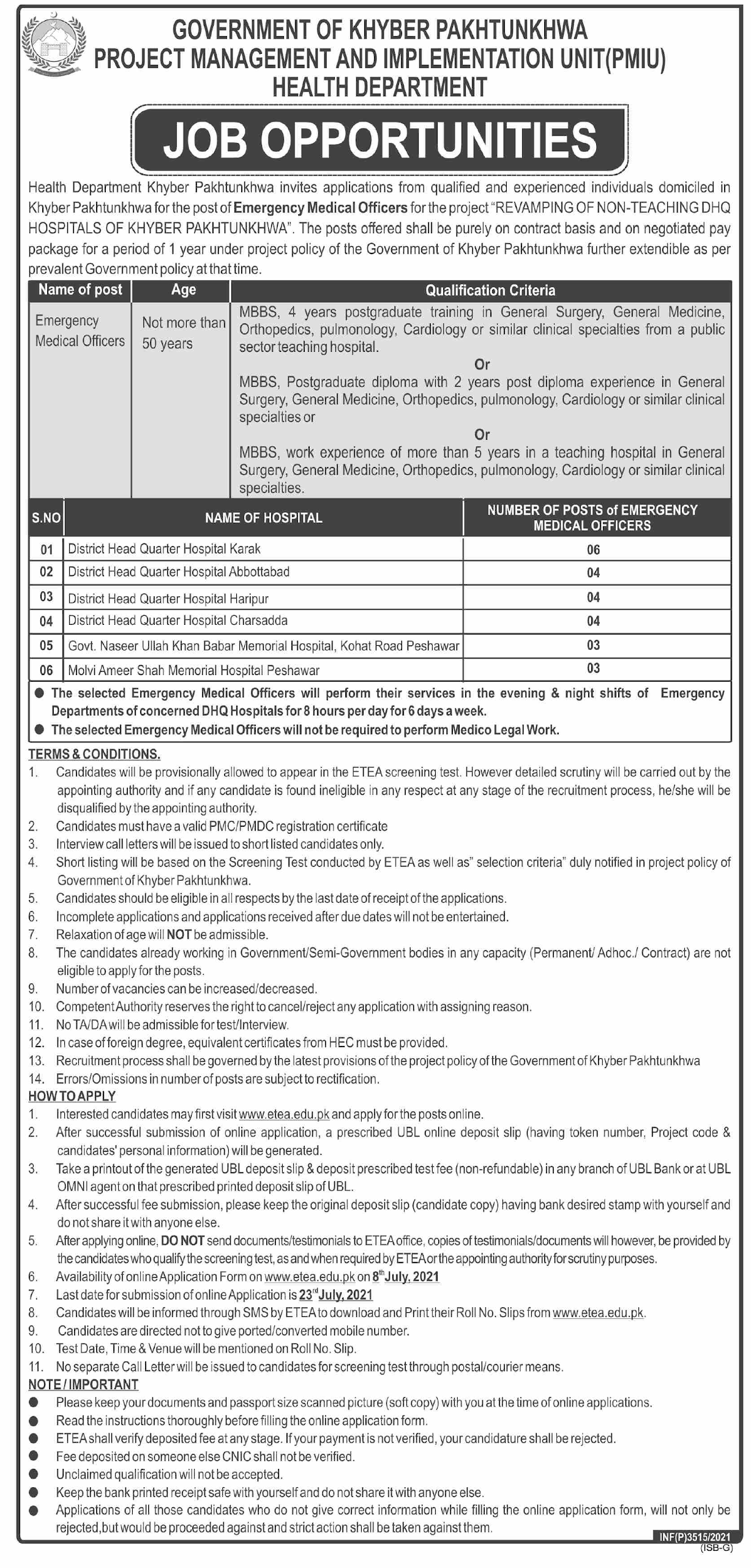 KPK Health Department Jobs 2021