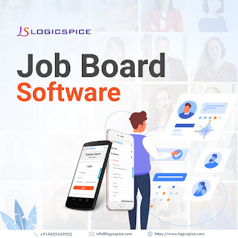 A job board software banner design using a logo, some text & vector