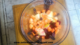 Blender of chopped Beetroot Carrot and Apple