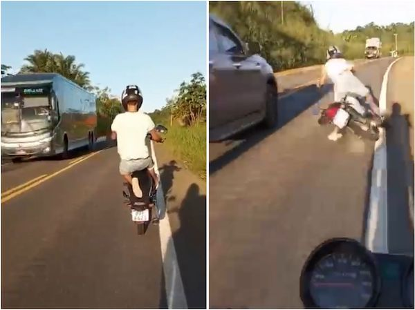 Vídeo: Motociclista sofre acidente ao empinar moto na BR-330, entre Ipiaú e Barra do Rocha