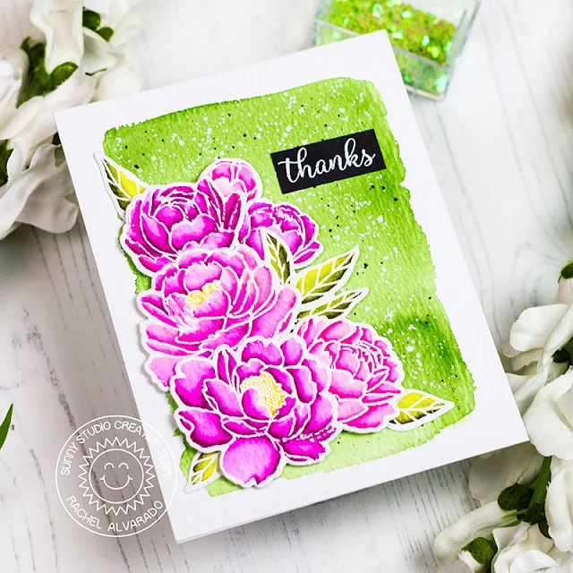 Sunny Studio Stamps: Pink Peonies Thank You Card by Rachel Alvarado