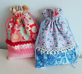 Cute little drawstring bags made with Tilda Lemontree fabric