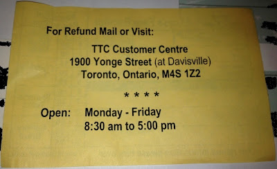 TTC Excess Fare Receipt Back Side