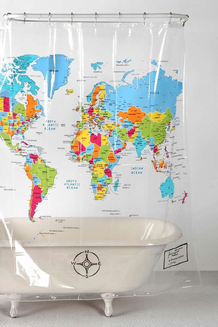 15+ Of The Best Traveler Gift Ideas Besides Actual Plane Tickets - World Map Shower Curtain