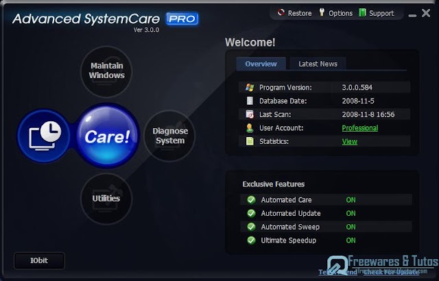 Offre promotionnelle : IObit Advanced SystemCare PRO gratuit ! (2ème édition)