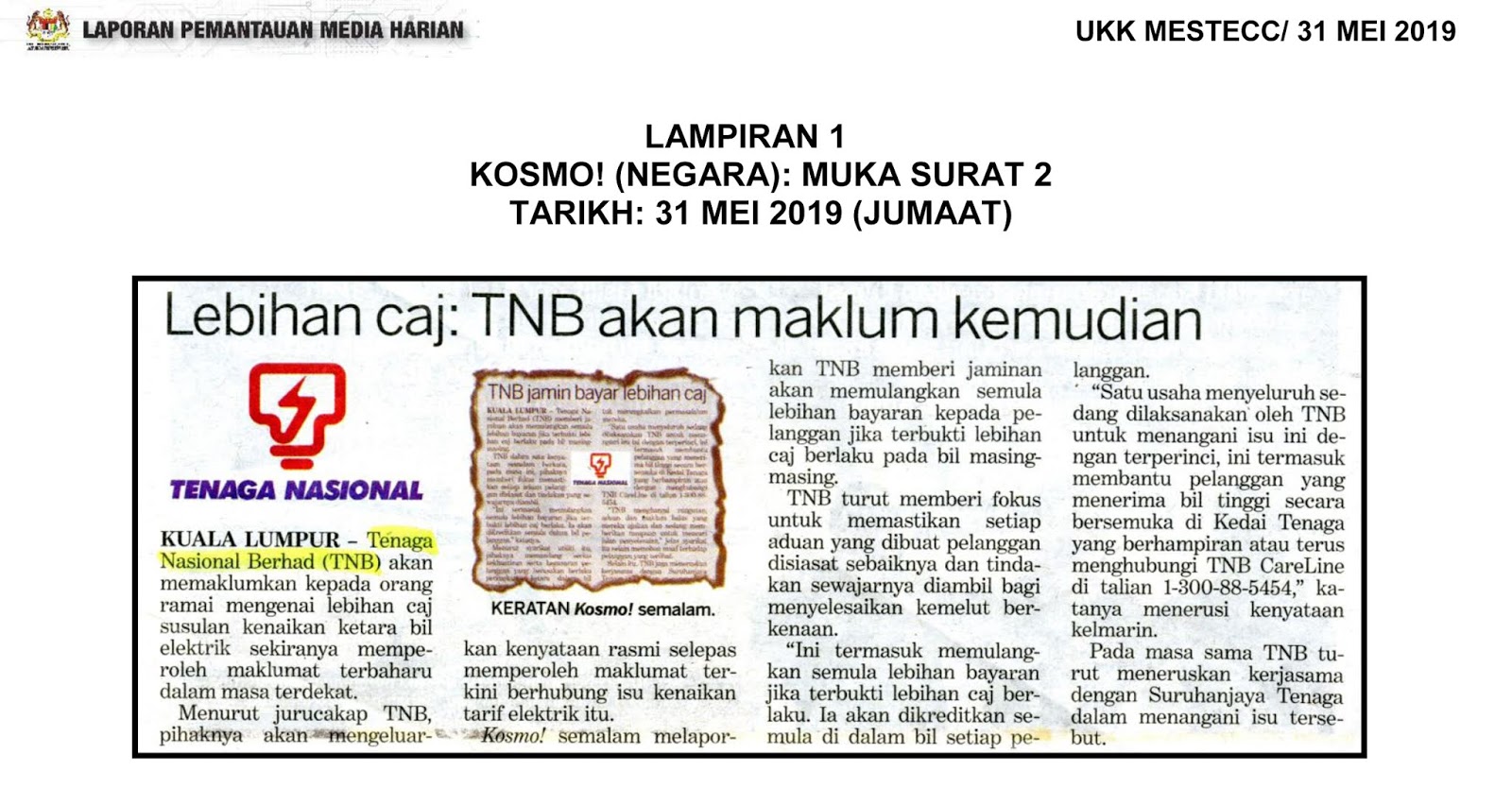 Surat Khabar Mengenai Isu Kenaikan Bil