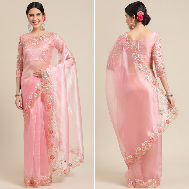 Buy Pink Organza Saree online, Buy organza sarees under 2000rs, Buy Organza Sarees Online