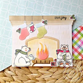 Sunny Studio Stamps: Fireplace Shaped Dies Playful Polar Bears Christmas Notepad by Franci Vignoli