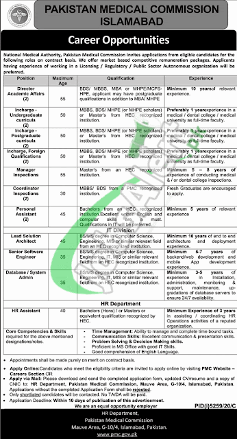 Pakistan Medical Commission Jobs 2021 PMC for Personal Assistant