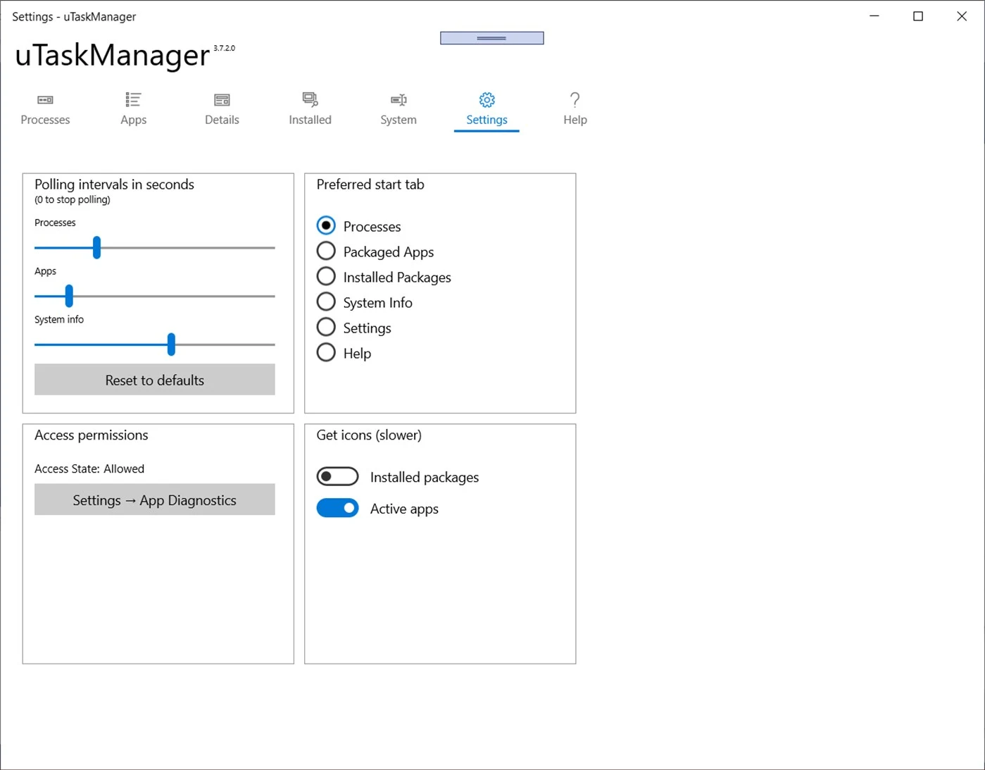 uTaskManager, Task Manager App UWP per Windows 10