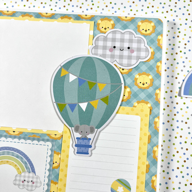 Baby boy scrapbook album page with hot air balloon