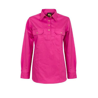 Ladies L/S Closed Front Pink Cotton Work Shirt