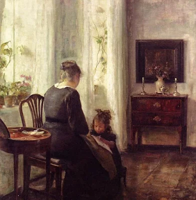 Mother and Child by a Window painting Carl Vilhelm Holsoe