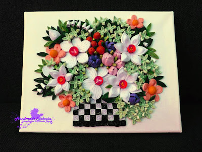 Tablou quilling "Cos cu flori" (Quilling painting "Flower Basket")