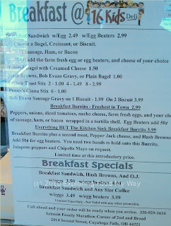 16 Kids Deli's Breakfast Menu