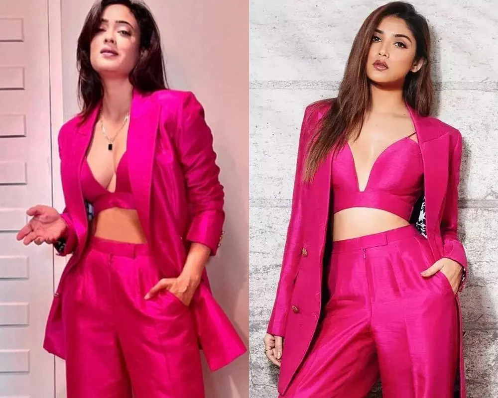 shweta tiwari donal bisht pink pantsuit