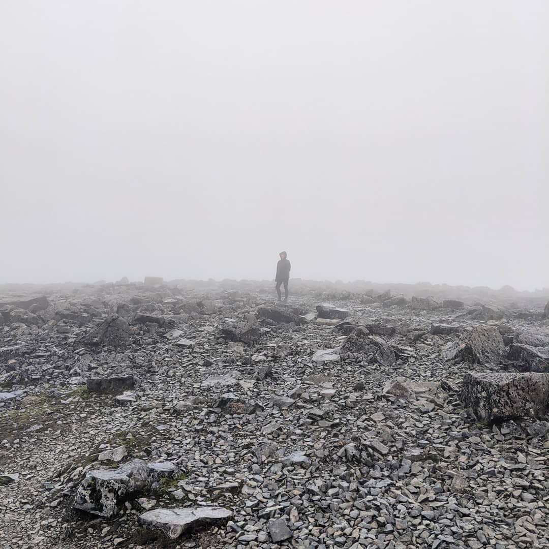Ben Nevis summit surrounded by mist and cloud
