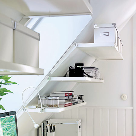 special metal brackets can be simple shelves mount directly on the slope