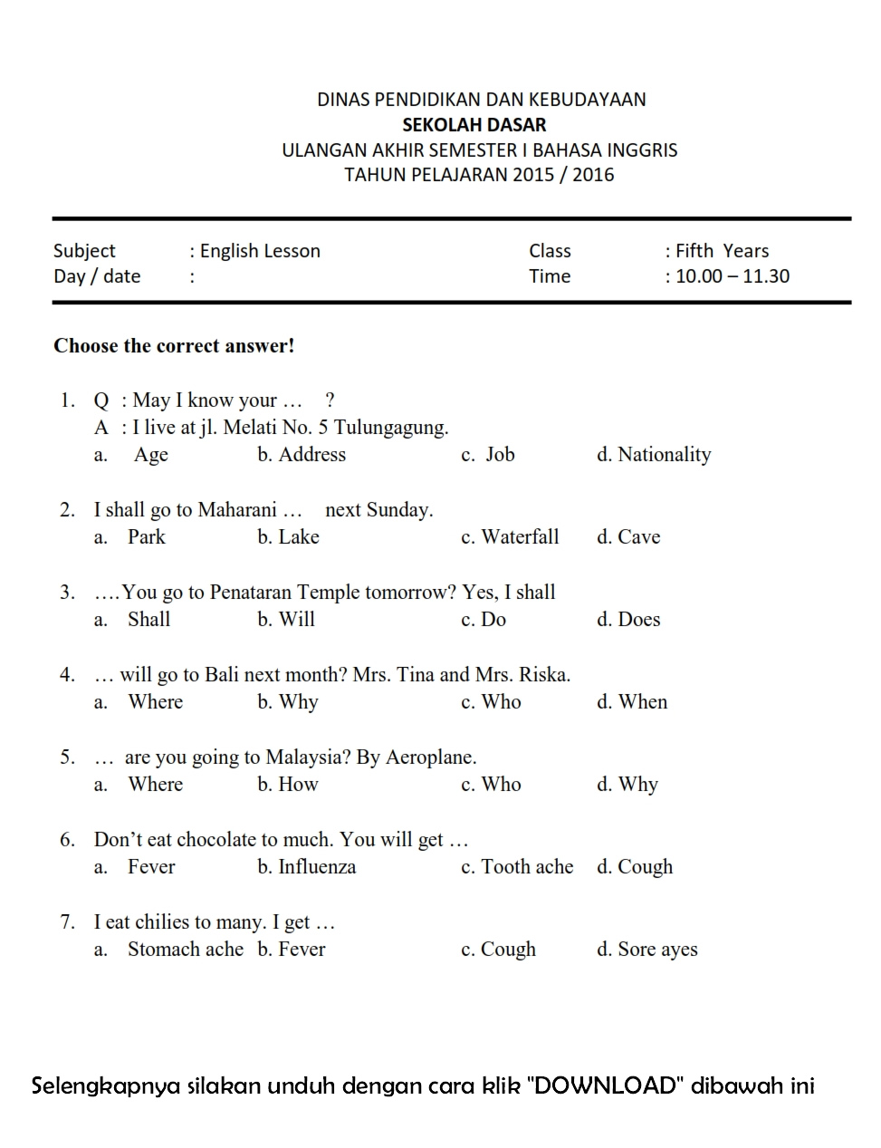 Soal Uas Matematika Kelas 7 Semester 1 Wood Scribd Indo