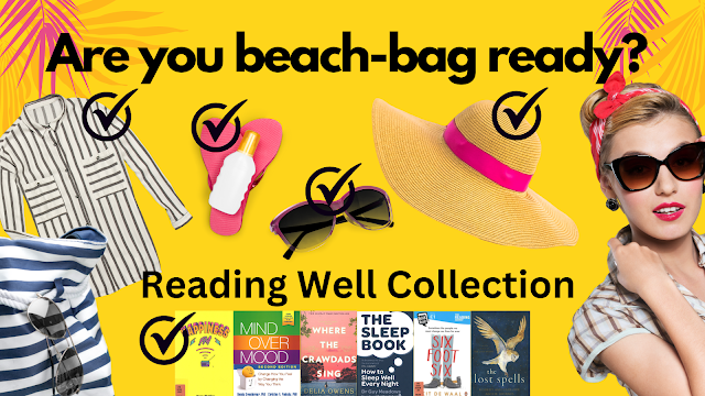 image showing essentials for your beach bag - suncream, sunglasses, big hat, shirt and book selection