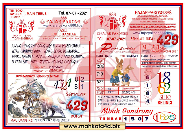 Syair Prediksi Fajar Pakong 888 Rabu, 7 - Juli - 2021