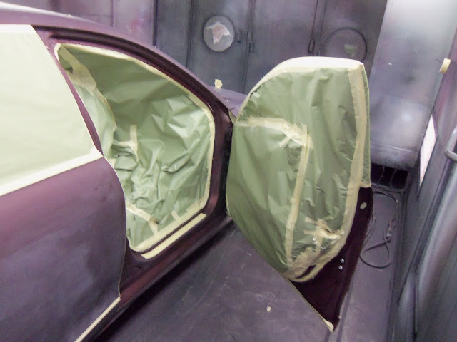 Door Jamb masked off and ready for paint at Almost Everything Autobody