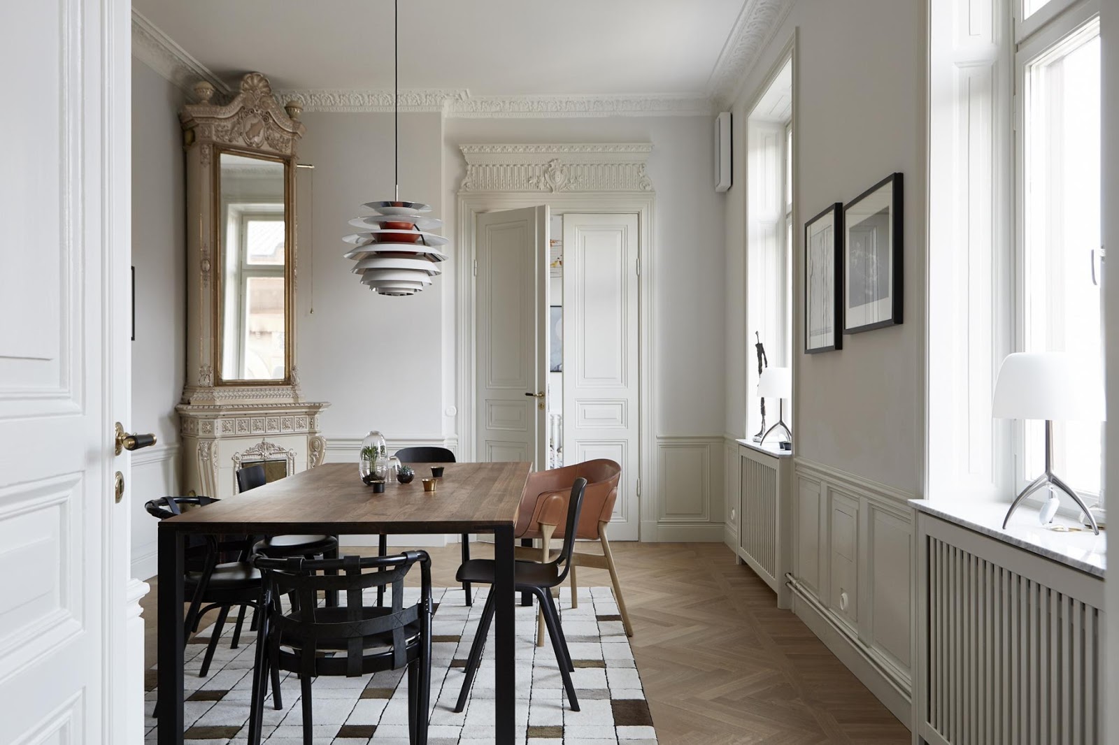dining room inside of a large scandinavian aparment