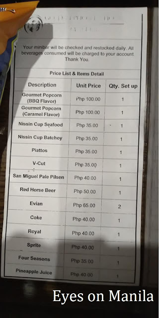 Golden Phoenix Hotel Mini Bar Price List