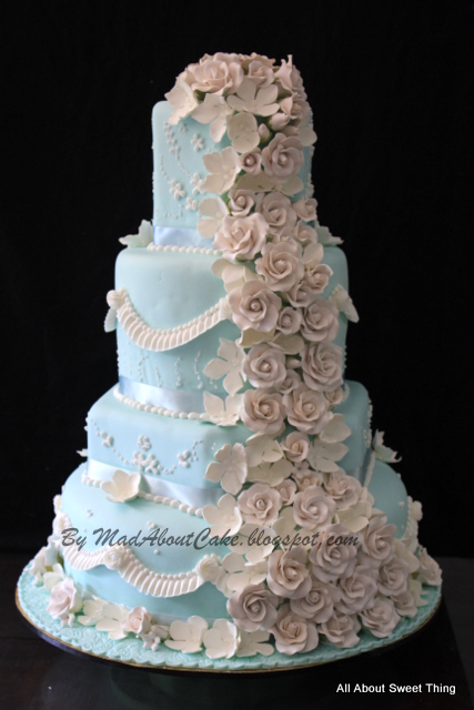 English Wedding Cake Baby Blue and White Delicious KL Henna Theme cake
