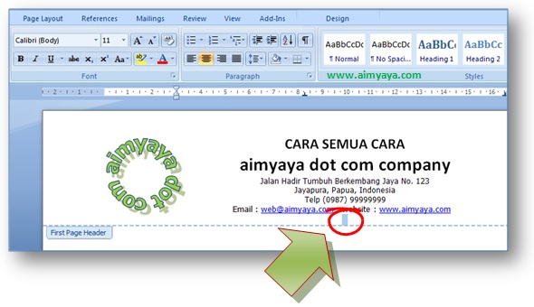 gambar pembuatan kop surat, memasukan logo dan nama serta alamat instansi / perusahaan