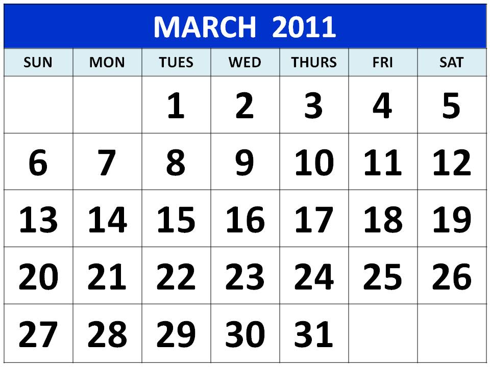 To download and print these Free Big Monthly Calendar 2011 March with big 