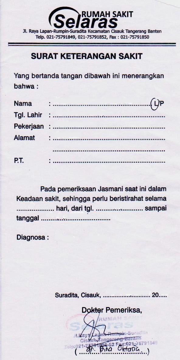 Contoh Surat Dokter - Surat Keterangan Sakit Dari Dokter 