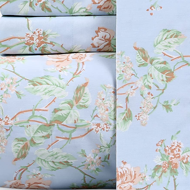 floral bed sheets.