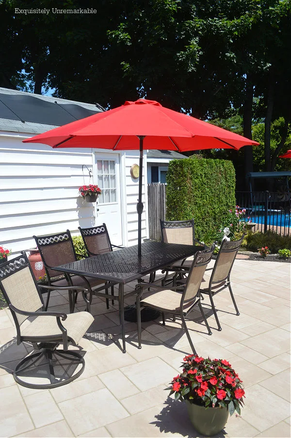 New patio set and new pavers overlooking pool