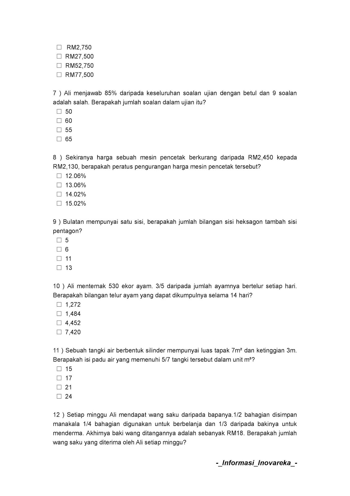 Contoh Soalan Peperiksaan SPA Pembantu Awam H11 (KKM) 2019 