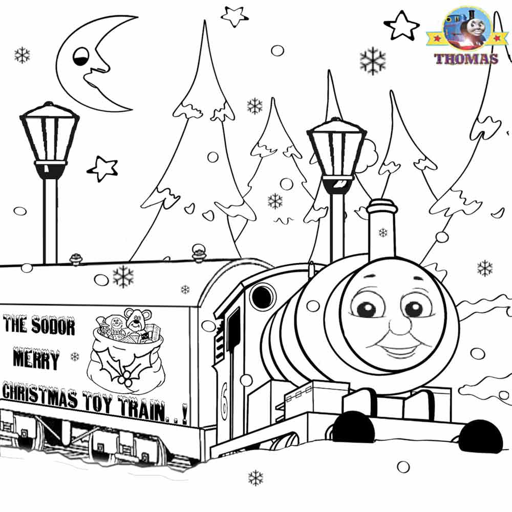 Childrens merry Christmas toy train Percy the tank engine and Thomas pictures to print and color