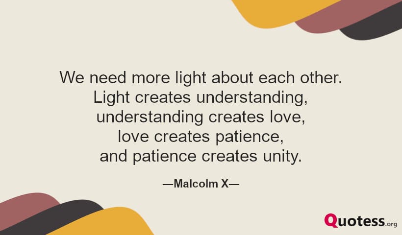 We need more light about each other. Light creates understanding, understanding creates love, love creates patience...