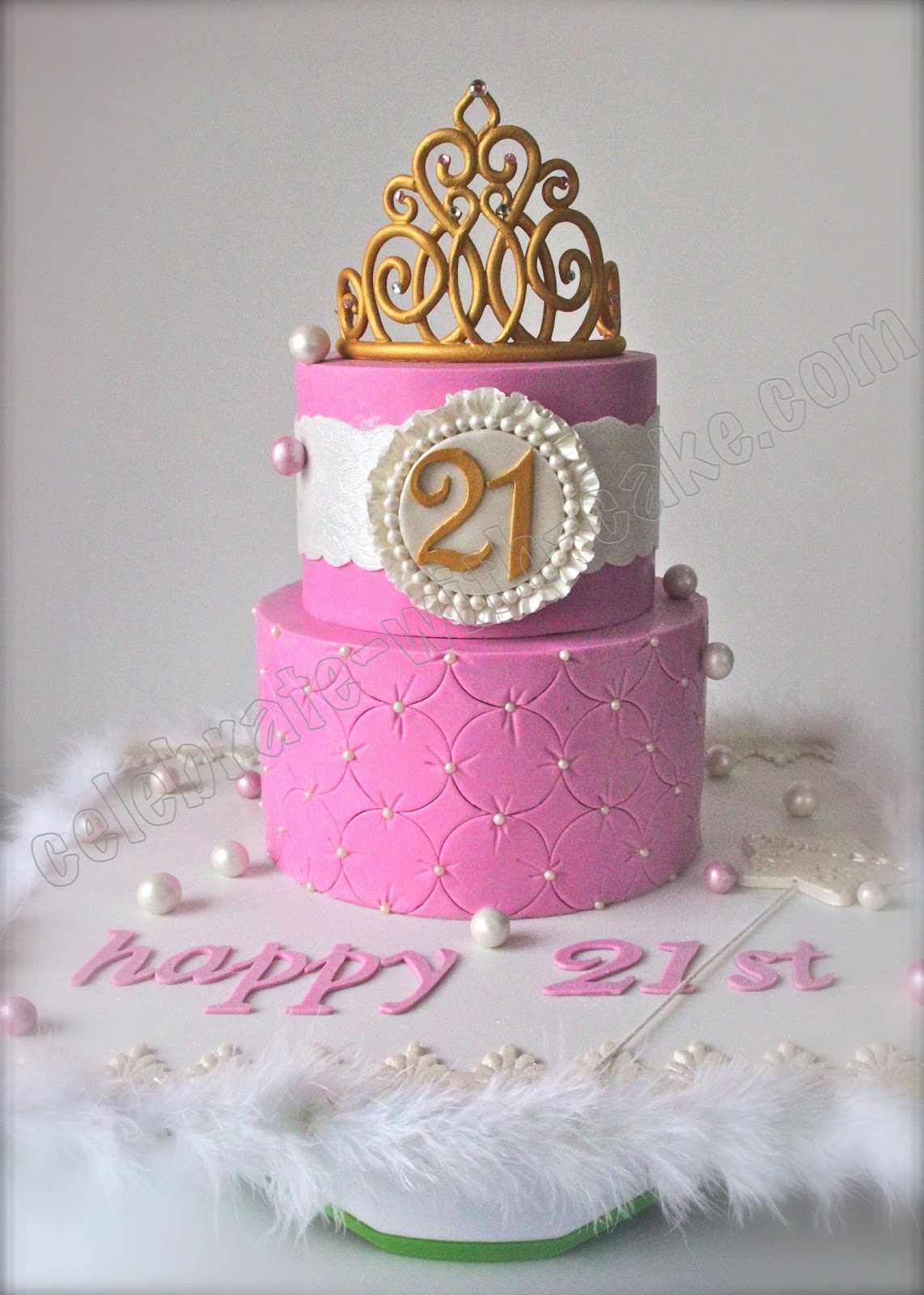 Celebrate With Cake 21st Birthday Pink Princess Tiara 2 Tier Cake - simple roblox cake for girls