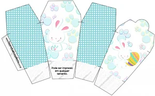 Easter Bunny with Light Blue and White Squares: Free Printable Boxes.