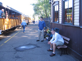 Rich and Miles waiting for the 9:00 train from Durango to Needleton