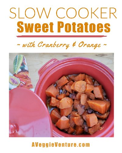 Slow Cooker Sweet Potatoes with Cranberry & Orange ♥ AVeggieVenture.com, sweet with orange and tart with cranberry. Delicious!