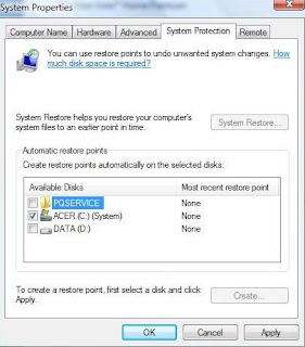 Disabling System Restore Windows Vista