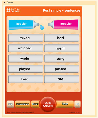 Juegos del British Council para reconocer los verbos irregulares y regulares en pasado