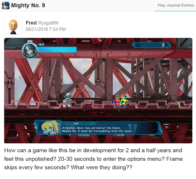 Mighty No. 9 Wii U blowback release unpolished lag load times frame skips