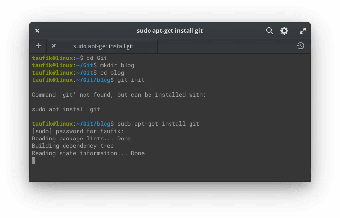 taufik@linux:~$ sudo apt-get install git